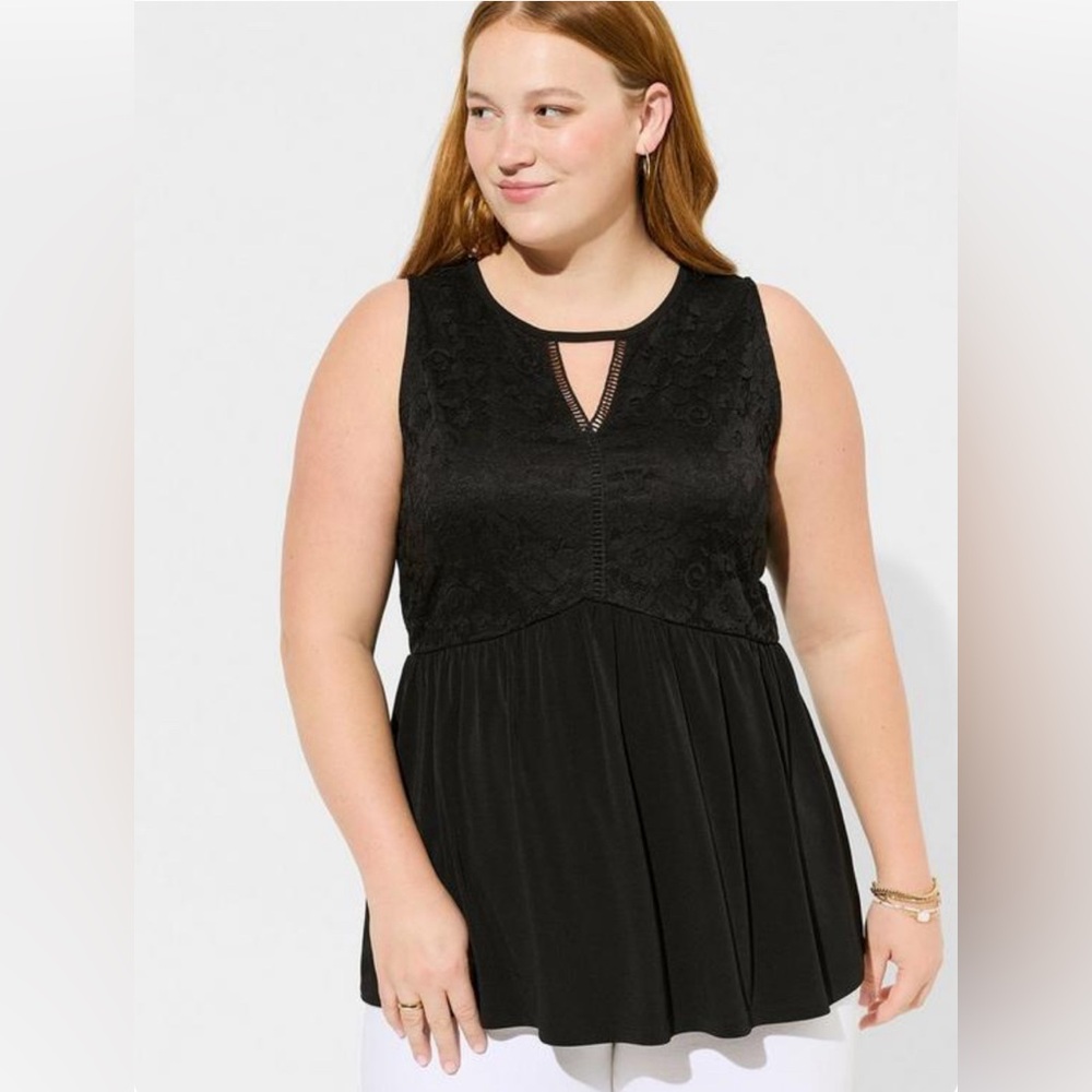 Torrid Studio Knit Crew Neck Keyhole Lace Babydoll Tank Size 3X